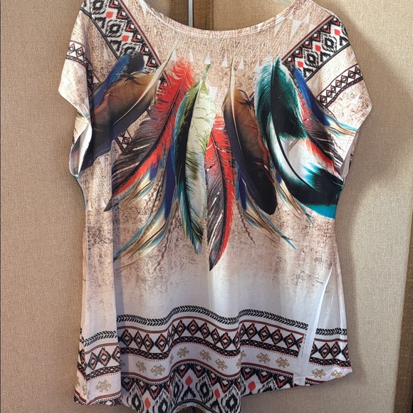 Colorful big bang Feather Print Women's Top XL - Picture 5 of 6